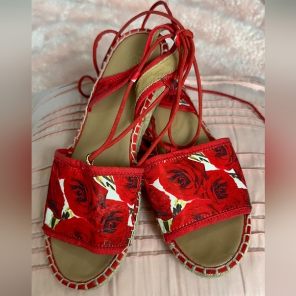 Franco Sarto Red and White Espadrille Shoes - Picture 1 of 6